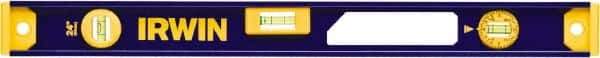 Irwin - Magnetic 24" Long 3 Vial I-Beam Level - Aluminum, Blue/Yellow, 1 Plumb & 2 Level Vials - Industrial Tool & Supply