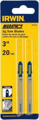 Irwin Blades - 3" Long x 0.039" Thick x 0.295" Wide, 20 Teeth per Inch, Bi-Metal Jig Saw Blade - Toothed Edge, T-Shank, Mill Tooth Set - Industrial Tool & Supply