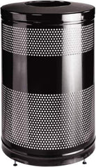 Rubbermaid - 51 Gal Black Round Decorative Waste Receptacle With Top - Steel, 902mm High - Industrial Tool & Supply