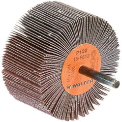 WALTER Surface Technologies - 3" Diam x 1-1/2" Face Width, Fine Aluminum Oxide Coated Mounted Flap Wheel - 1/4" Shank Mount, 120 Grit, Cloth Backing, 15,000 Max RPM - Industrial Tool & Supply