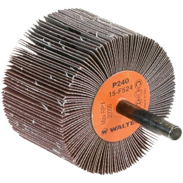 WALTER Surface Technologies - 2-1/2" Diam x 1-1/2" Face Width, Very Fine Aluminum Oxide Coated Mounted Flap Wheel - 1/4" Shank Mount, 240 Grit, Cloth Backing, 20,000 Max RPM - Industrial Tool & Supply