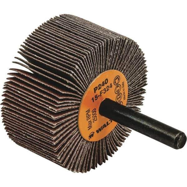 WALTER Surface Technologies - 2" Diam x 1" Face Width, Very Fine Aluminum Oxide Coated Mounted Flap Wheel - 1/4" Shank Mount, 240 Grit, Cloth Backing, 25,000 Max RPM - Industrial Tool & Supply