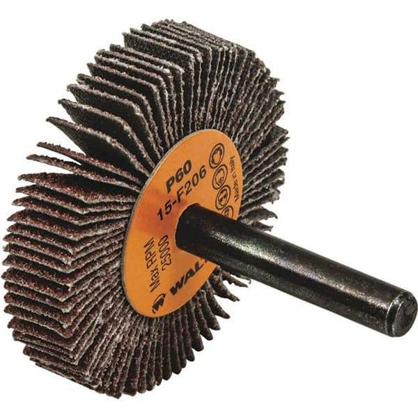 WALTER Surface Technologies - 2" Diam x 3/8" Face Width, Medium Aluminum Oxide Coated Mounted Flap Wheel - 1/4" Shank Mount, 60 Grit, Cloth Backing, 25,000 Max RPM - Industrial Tool & Supply