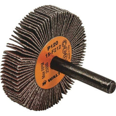 WALTER Surface Technologies - 2" Diam x 3/8" Face Width, Fine Aluminum Oxide Coated Mounted Flap Wheel - 1/4" Shank Mount, 120 Grit, Cloth Backing, 25,000 Max RPM - Industrial Tool & Supply