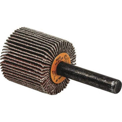 WALTER Surface Technologies - 1" Diam x 1" Face Width, Fine Aluminum Oxide Coated Mounted Flap Wheel - 1/4" Shank Mount, 120 Grit, Cloth Backing, 25,000 Max RPM - Industrial Tool & Supply