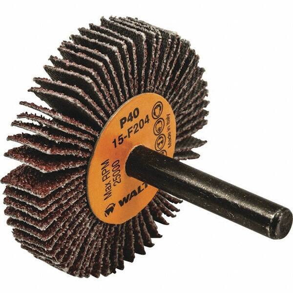 WALTER Surface Technologies - 2" Diam x 3/8" Face Width, Coarse Aluminum Oxide Coated Mounted Flap Wheel - 1/4" Shank Mount, 40 Grit, Cloth Backing, 25,000 Max RPM - Industrial Tool & Supply