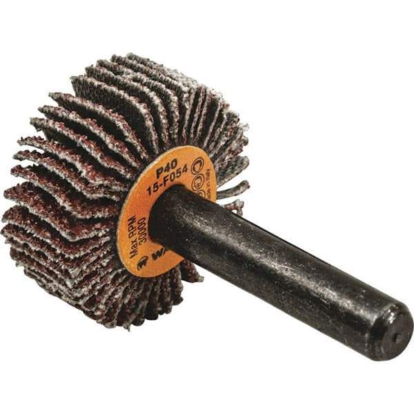 WALTER Surface Technologies - 1" Diam x 3/8" Face Width, Coarse Aluminum Oxide Coated Mounted Flap Wheel - 1/4" Shank Mount, 40 Grit, Cloth Backing, 30,000 Max RPM - Industrial Tool & Supply