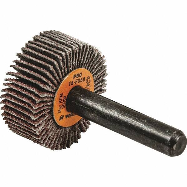 WALTER Surface Technologies - 1" Diam x 1" Face Width, Medium Aluminum Oxide Coated Mounted Flap Wheel - 1/4" Shank Mount, 80 Grit, Cloth Backing, 30,000 Max RPM - Industrial Tool & Supply