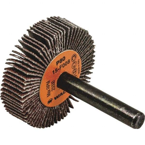 WALTER Surface Technologies - 1-1/2" Diam x 3/8" Face Width, Medium Aluminum Oxide Coated Mounted Flap Wheel - 1/4" Shank Mount, 80 Grit, Cloth Backing, 30,000 Max RPM - Industrial Tool & Supply