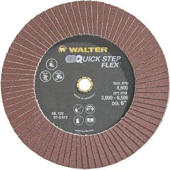 WALTER Surface Technologies - 120 Grit, 6" Disc Diam, Aluminum Oxide Flap Disc - 8,600 Max RPM, Fiber Backing, Hook & Loop Attaching System, Coated - Industrial Tool & Supply