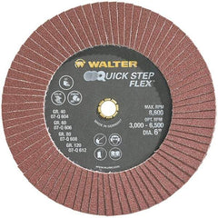 WALTER Surface Technologies - 80 Grit, 6" Disc Diam, Aluminum Oxide Flap Disc - 8,600 Max RPM, Fiber Backing, Hook & Loop Attaching System, Coated - Industrial Tool & Supply