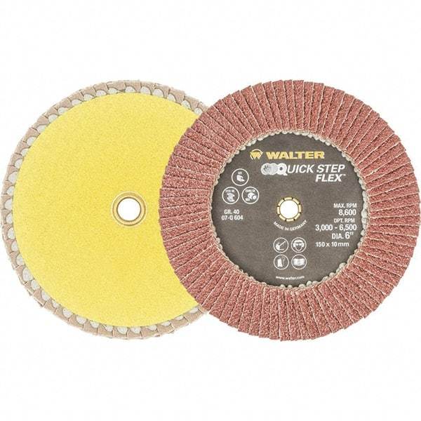 WALTER Surface Technologies - 40 Grit, 6" Disc Diam, Aluminum Oxide Flap Disc - 8,600 Max RPM, Fiber Backing, Hook & Loop Attaching System, Coated - Industrial Tool & Supply