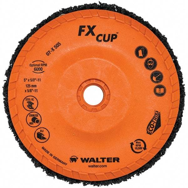 WALTER Surface Technologies - 5" Aluminum Oxide Deburring Disc - 5/8" Shank Diam, 5/8-11 Threaded Center Hole, Arbor Connection, 10,500 Max RPM - Industrial Tool & Supply