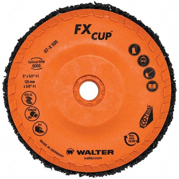 WALTER Surface Technologies - 4-1/2" Aluminum Oxide Deburring Disc - 5/8" Shank Diam, 5/8-11 Threaded Center Hole, Arbor Connection, 10,500 Max RPM - Industrial Tool & Supply
