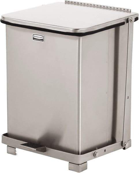 Rubbermaid - 7 Gal Square Unlabeled Trash Can - 17" High x 12" Long x 12" Wide, Stainless Steel - Industrial Tool & Supply