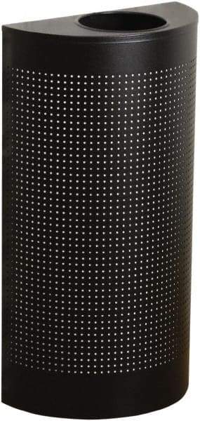 Rubbermaid - 12 Gal Black Half-Round Decorative Waste Receptacle With Top - Steel, 32" High x 18" Wide - Industrial Tool & Supply