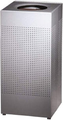 Rubbermaid - 16 Gal Silver Square Decorative Waste Receptacle With Top - Steel, 30" High x 374.65mm Long x 374.65mm Wide - Industrial Tool & Supply