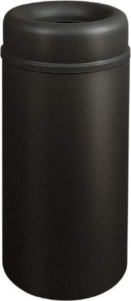 Rubbermaid - 15 Gal Black Round Decorative Waste Receptacle With Top - Steel, 30" High - Industrial Tool & Supply