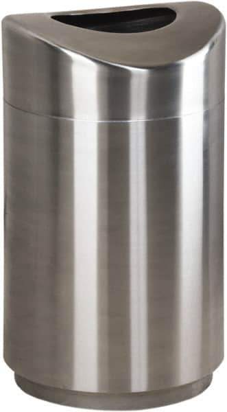 Rubbermaid - 30 Gal Silver Round Decorative Waste Receptacle With Top - Metal, 851mm High - Industrial Tool & Supply