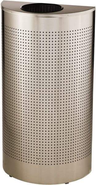 Rubbermaid - 12 Gal Silver Half-Round Decorative Waste Receptacle With Top - Stainless Steel, 32" High x 18" Wide - Industrial Tool & Supply