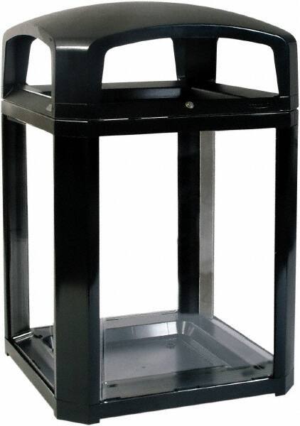 Rubbermaid - 50 Gal Black Square Decorative Waste Receptacle With Top - Polycarbonate, 1,181mm High x 660.4mm Long x 26" Wide - Industrial Tool & Supply