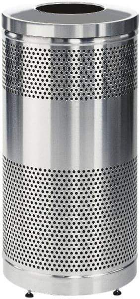 Rubbermaid - 25 Gal Silver Round Decorative Waste Receptacle With Top - Stainless Steel, 902mm High - Industrial Tool & Supply