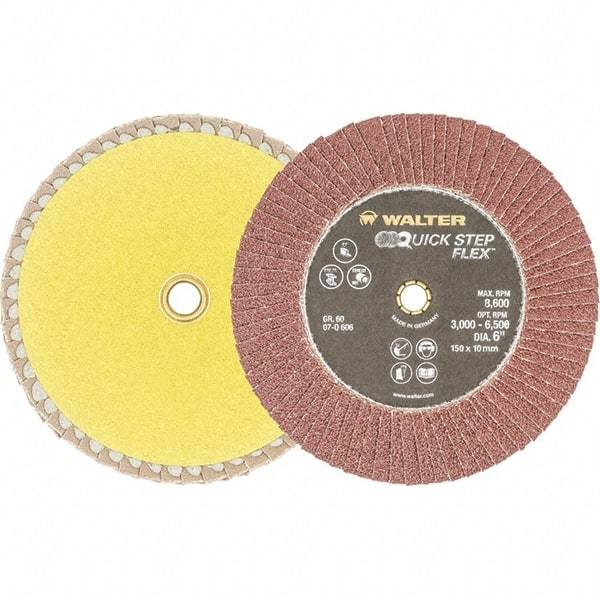 WALTER Surface Technologies - 60 Grit, 6" Disc Diam, Aluminum Oxide Flap Disc - 8,600 Max RPM, Fiber Backing, Hook & Loop Attaching System, Coated - Industrial Tool & Supply
