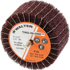 WALTER Surface Technologies - 3" Diam x 1-1/2" Face Width, Fine Aluminum Oxide Nonwoven & Coated Mounted Flap Wheel - 1/4-20 Threaded Mount, 180 Grit, Interleaf, 8,000 Max RPM - Industrial Tool & Supply