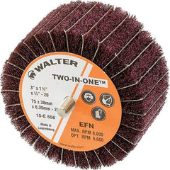 WALTER Surface Technologies - 3" Diam x 1-1/2" Face Width, Extra Fine Aluminum Oxide Nonwoven & Coated Mounted Flap Wheel - 1/4-20 Threaded Mount, 220 Grit, Interleaf, 8,000 Max RPM - Industrial Tool & Supply