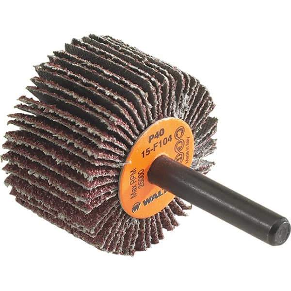 WALTER Surface Technologies - 1-1/2" Diam x 1" Face Width, Medium Aluminum Oxide Coated Mounted Flap Wheel - 1/4" Shank Mount, 60 Grit, Cloth Backing, 25,000 Max RPM - Industrial Tool & Supply