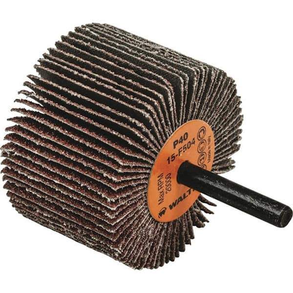WALTER Surface Technologies - 2-1/2" Diam x 1-1/2" Face Width, Coarse Aluminum Oxide Coated Mounted Flap Wheel - 1/4" Shank Mount, 40 Grit, Cloth Backing, 20,000 Max RPM - Industrial Tool & Supply