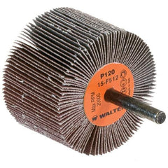 WALTER Surface Technologies - 2-1/2" Diam x 1-1/2" Face Width, Fine Aluminum Oxide Coated Mounted Flap Wheel - 1/4" Shank Mount, 120 Grit, Cloth Backing, 20,000 Max RPM - Industrial Tool & Supply