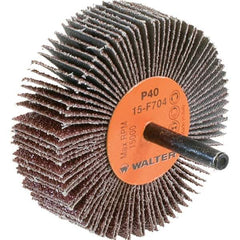 WALTER Surface Technologies - 3" Diam x 1" Face Width, Coarse Aluminum Oxide Coated Mounted Flap Wheel - 1/4" Shank Mount, 40 Grit, Cloth Backing, 15,000 Max RPM - Industrial Tool & Supply