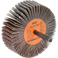 WALTER Surface Technologies - 3" Diam x 1" Face Width, Medium Aluminum Oxide Coated Mounted Flap Wheel - 1/4" Shank Mount, 80 Grit, Cloth Backing, 15,000 Max RPM - Industrial Tool & Supply