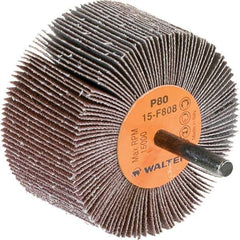 WALTER Surface Technologies - 3" Diam x 1-1/2" Face Width, Medium Aluminum Oxide Coated Mounted Flap Wheel - 1/4" Shank Mount, 80 Grit, Cloth Backing, 15,000 Max RPM - Industrial Tool & Supply