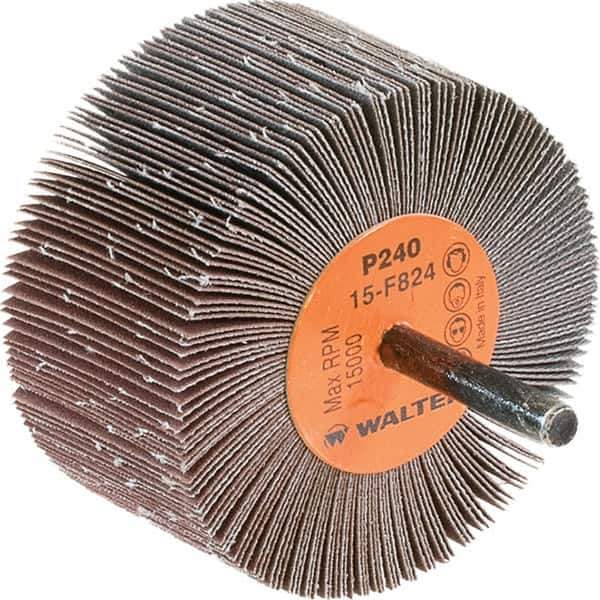 WALTER Surface Technologies - 3" Diam x 1-1/2" Face Width, Very Fine Aluminum Oxide Coated Mounted Flap Wheel - 1/4" Shank Mount, 240 Grit, Cloth Backing, 15,000 Max RPM - Industrial Tool & Supply