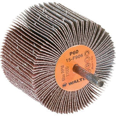 WALTER Surface Technologies - 3" Diam x 2" Face Width, Medium Aluminum Oxide Coated Mounted Flap Wheel - 1/4" Shank Mount, 60 Grit, Cloth Backing, 11,000 Max RPM - Industrial Tool & Supply