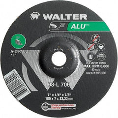 WALTER Surface Technologies - 24 Grit, 7" Wheel Diam, 1/4" Wheel Thickness, 7/8" Arbor Hole, Type 27 Depressed Center Wheel - Aluminum Oxide, Resinoid Bond, 8,600 Max RPM - Industrial Tool & Supply