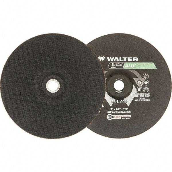 WALTER Surface Technologies - 24 Grit, 9" Wheel Diam, 1/8" Wheel Thickness, 7/8" Arbor Hole, Type 27 Depressed Center Wheel - Aluminum Oxide, Resinoid Bond, 6,600 Max RPM - Industrial Tool & Supply