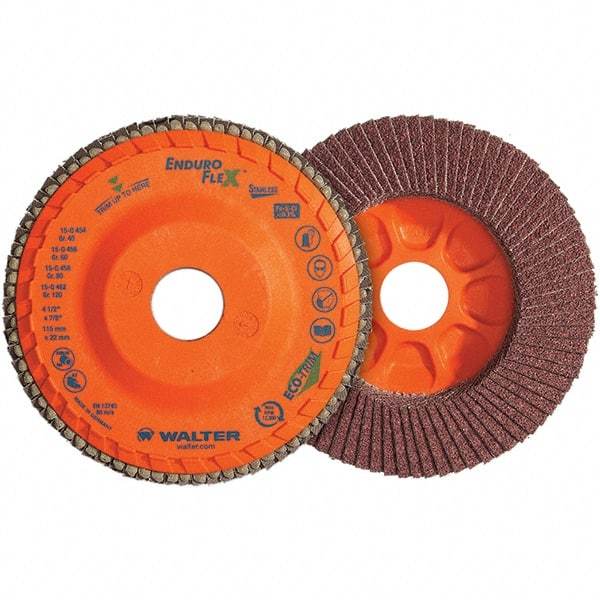 WALTER Surface Technologies - 120 Grit, 6" Disc Diam, 5/8-11 Center Hole, Type 28 Ceramic Flap Disc - 10,200 Max RPM, Plastic Backing, Arbor Attaching System, Coated - Industrial Tool & Supply