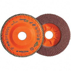 WALTER Surface Technologies - 80 Grit, 5" Disc Diam, 7/8" Center Hole, Type 28 Ceramic Flap Disc - 12,200 Max RPM, Plastic Backing, Arbor Attaching System, Coated - Industrial Tool & Supply