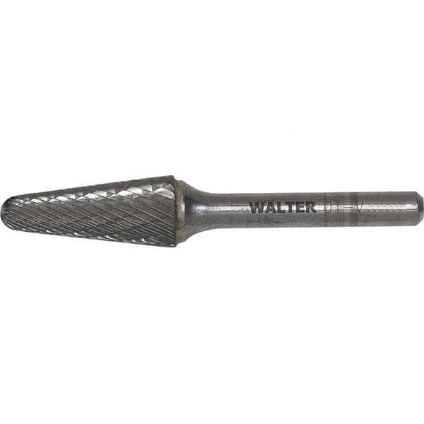 WALTER Surface Technologies - 5/8" Cut Diam, 1/4" Shank Diam, Cone Head Double Cut Burr - Carbide, 3/16" LOC - Industrial Tool & Supply