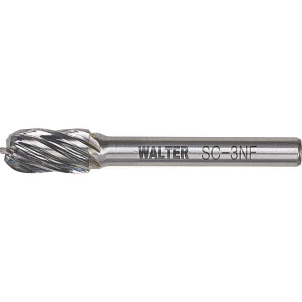 WALTER Surface Technologies - 3/8" Cut Diam, 1/4" Shank Diam, Cylinder Ball End Head Double Cut Burr - Carbide, 3/4" LOC - Industrial Tool & Supply