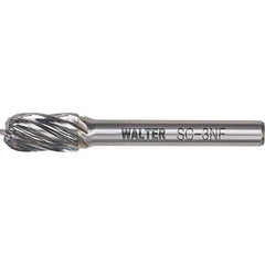 WALTER Surface Technologies - 1/2" Cut Diam, 1/4" Shank Diam, Cylinder Ball End Head Double Cut Burr - Carbide, 1" LOC - Industrial Tool & Supply