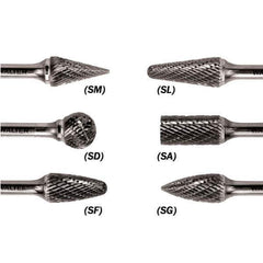 WALTER Surface Technologies - 1/8" Cut Diam, 1/8" Shank Diam, Taper Head Double Cut Burr - Carbide, 1/2" LOC - Industrial Tool & Supply