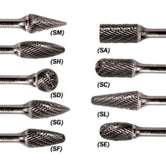 WALTER Surface Technologies - 3/8" Cut Diam, 1/4" Shank Diam, Taper Head Double Cut Burr - Carbide, 3/4" LOC - Industrial Tool & Supply