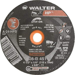 WALTER Surface Technologies - 24 Grit, 4-1/2" Wheel Diam, 1/4" Wheel Thickness, Type 28 Depressed Center Wheel - Aluminum Oxide, Resinoid Bond, 13,300 Max RPM - Industrial Tool & Supply