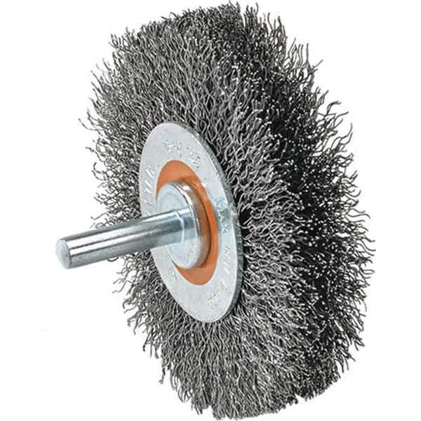 WALTER Surface Technologies - 1-3/8" OD, 1/4" Shank Diam, Crimped Stainless Steel Wheel Brush - 1/4" Face Width, 0.008" Filament Diam, 25,000 RPM - Industrial Tool & Supply