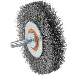WALTER Surface Technologies - 1-3/8" OD, 1/4" Shank Diam, Crimped Stainless Steel Wheel Brush - 1/4" Face Width, 0.008" Filament Diam, 25,000 RPM - Industrial Tool & Supply
