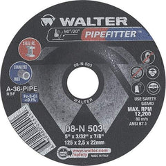 WALTER Surface Technologies - 36 Grit, 5" Wheel Diam, 3/32" Wheel Thickness, 7/8" Arbor Hole, Type 27 Depressed Center Wheel - Aluminum Oxide/Silicon Carbide Blend, Resinoid Bond, 12,200 Max RPM - Industrial Tool & Supply